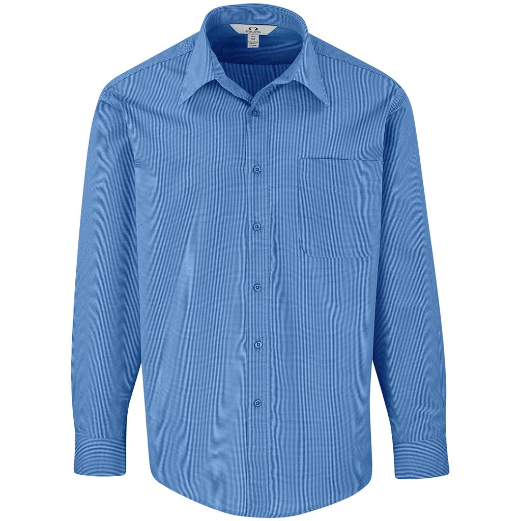 Mens Long Sleeve Micro Check Shirt BLUE