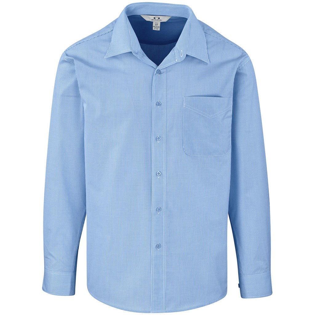 Mens Long Sleeve Micro Check Shirt LIGHT BLUE