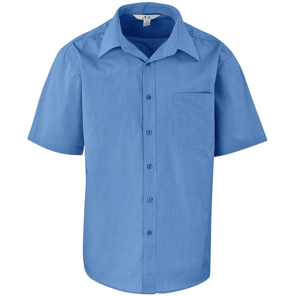 Mens Short Sleeve Micro Check Shirt - Light Blue BLUE