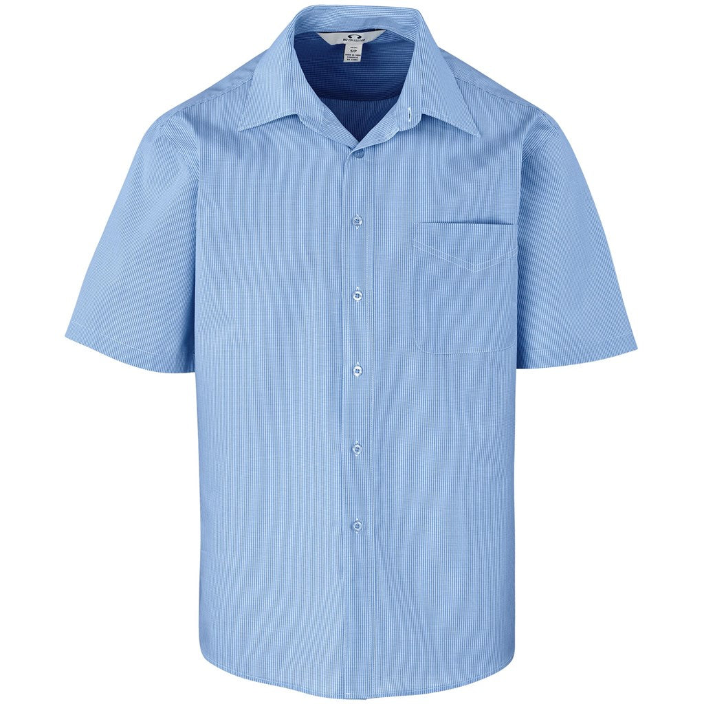 Mens Short Sleeve Micro Check Shirt LIGHT BLUE