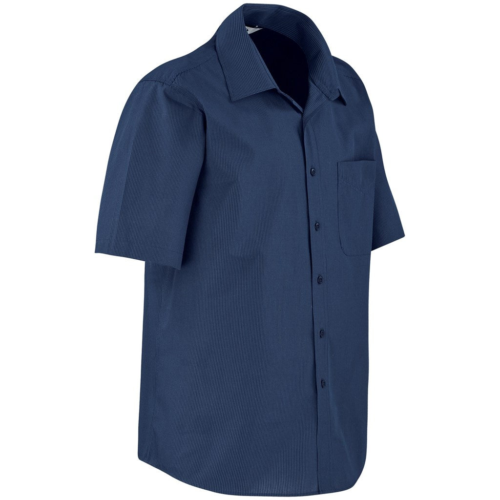 Mens Short Sleeve Micro Check Shirt - Light Blue