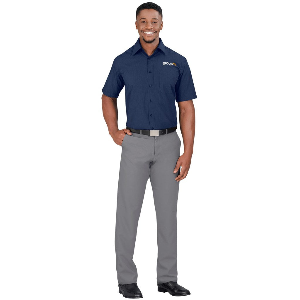 Mens Short Sleeve Micro Check Shirt - Light Blue