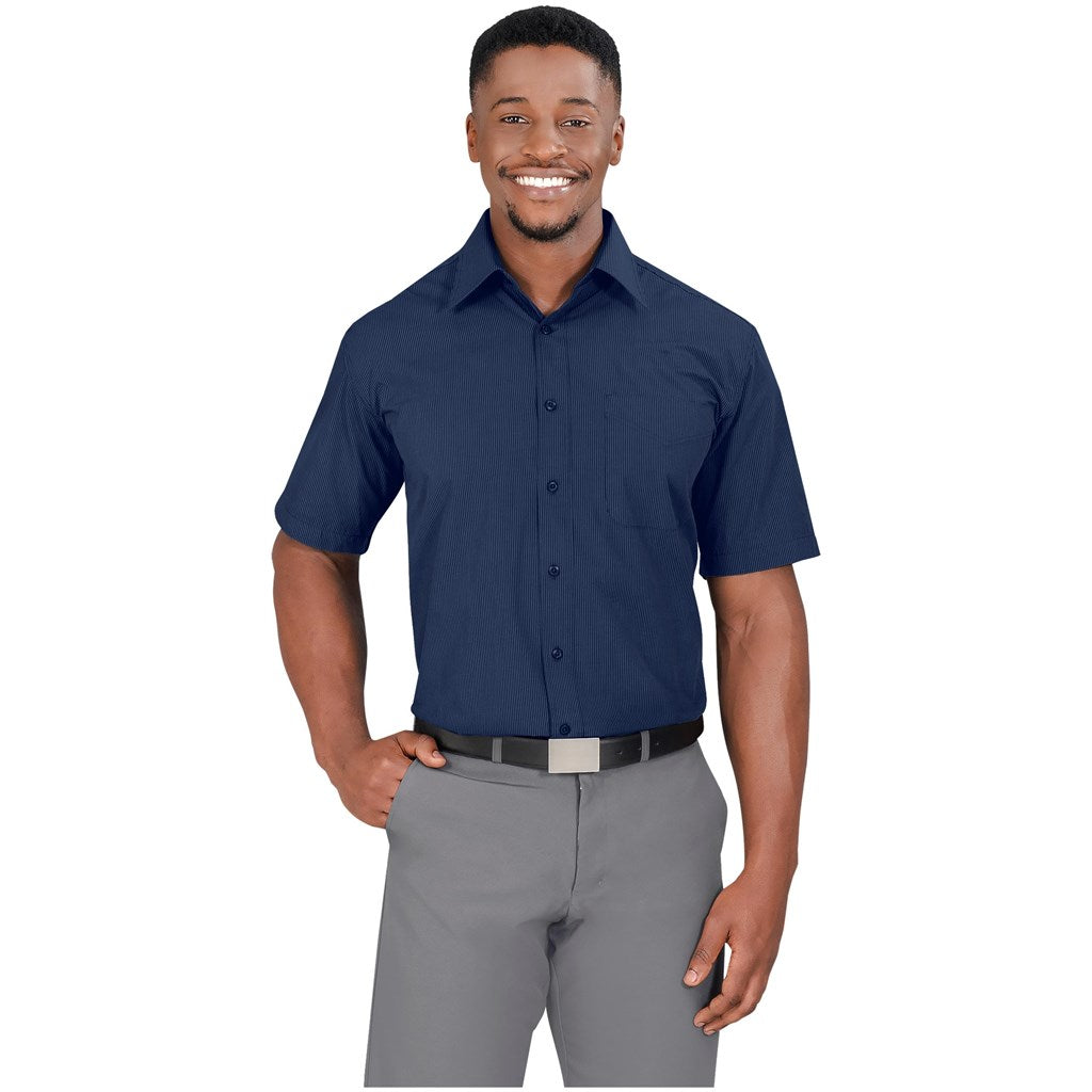Mens Short Sleeve Micro Check Shirt - Light Blue