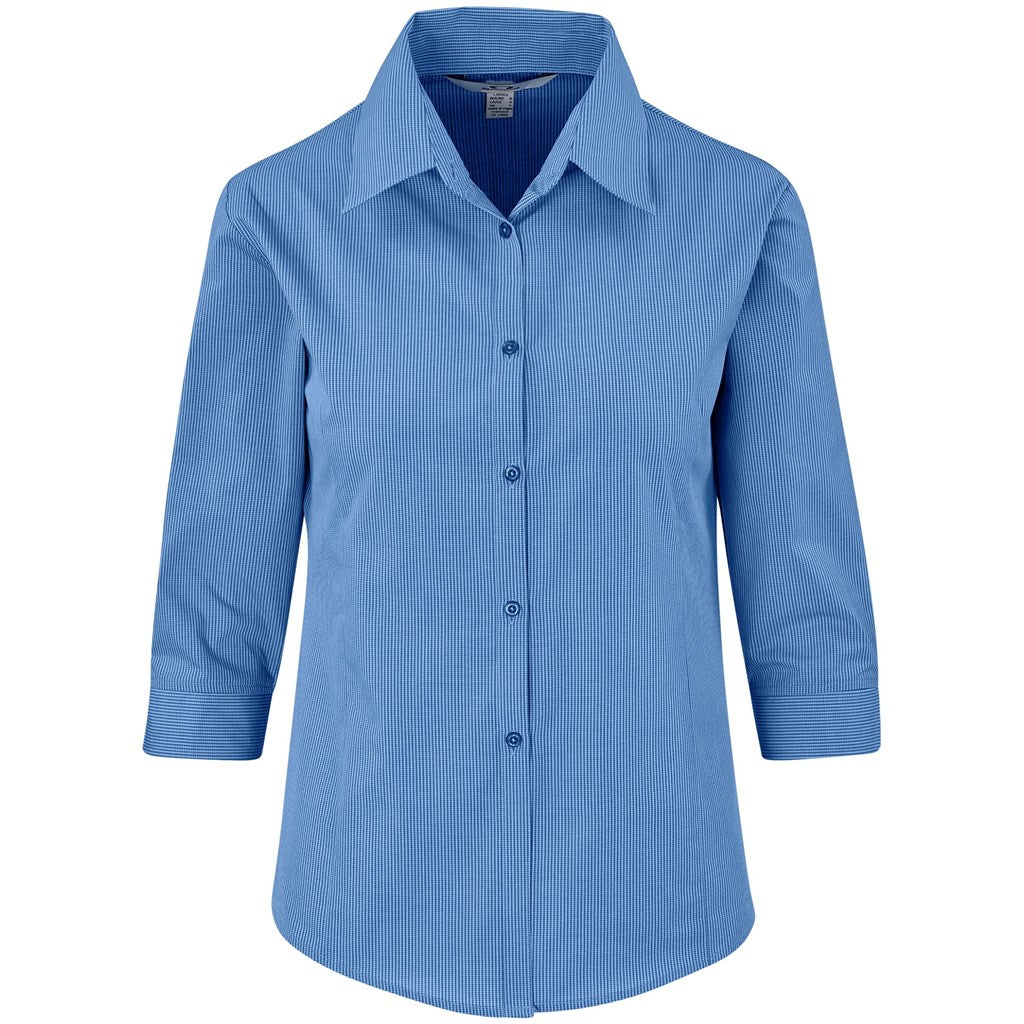 Ladies 3/4 Sleeve Micro Check Shirt BLUE