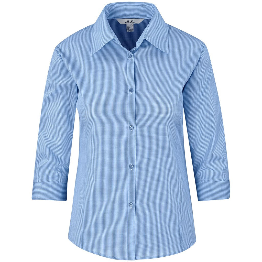 Ladies 3/4 Sleeve Micro Check Shirt LIGHT BLUE