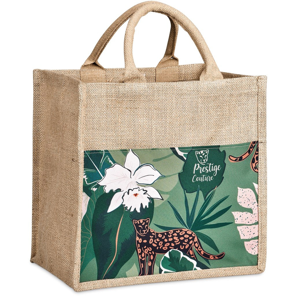 Okiyo Nuri Sublimated Pocket Jute Tote NATURAL