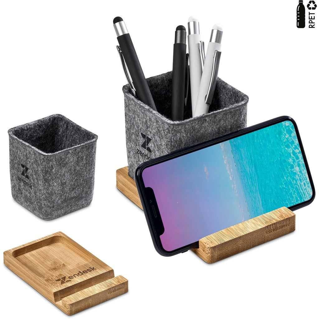 Okiyo Kyadi Recycled PET & Bamboo Desk Caddy Phone Stand GREY