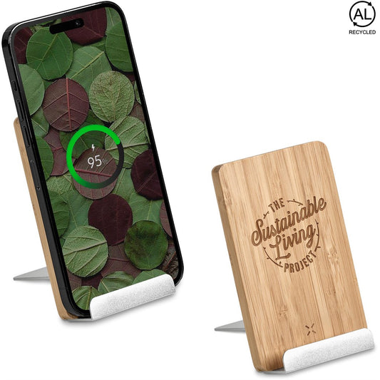 Okiyo Hakka Bamboo & Recycled Aluminium Wireless Charging Phone Stand Default Title NATURAL