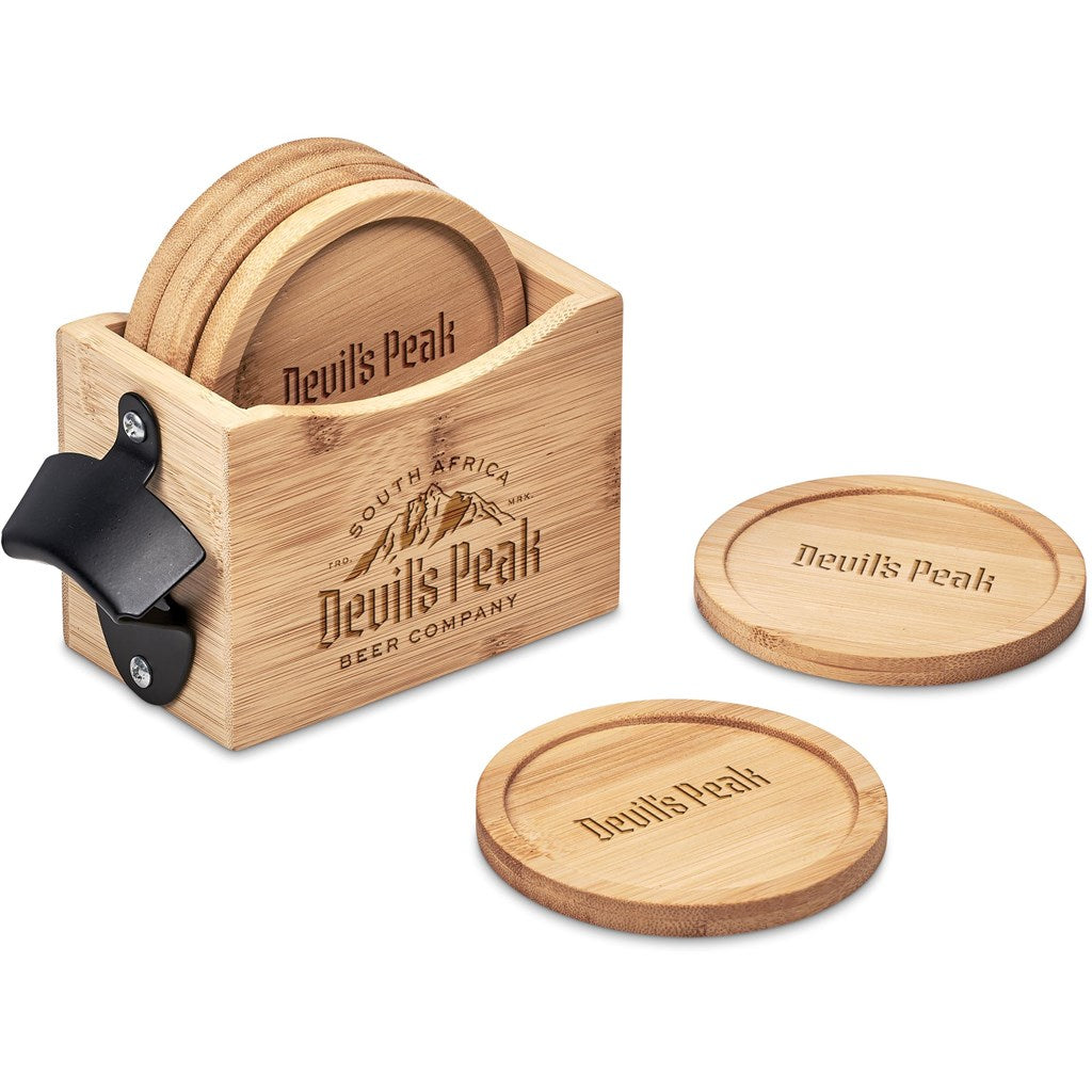 Okiyo Kanpai Bamboo Coaster & Bottle Opener Set NATURAL