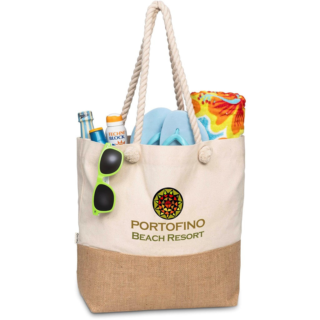 Okiyo Suna Jute & Cotton Beach Bag NATURAL