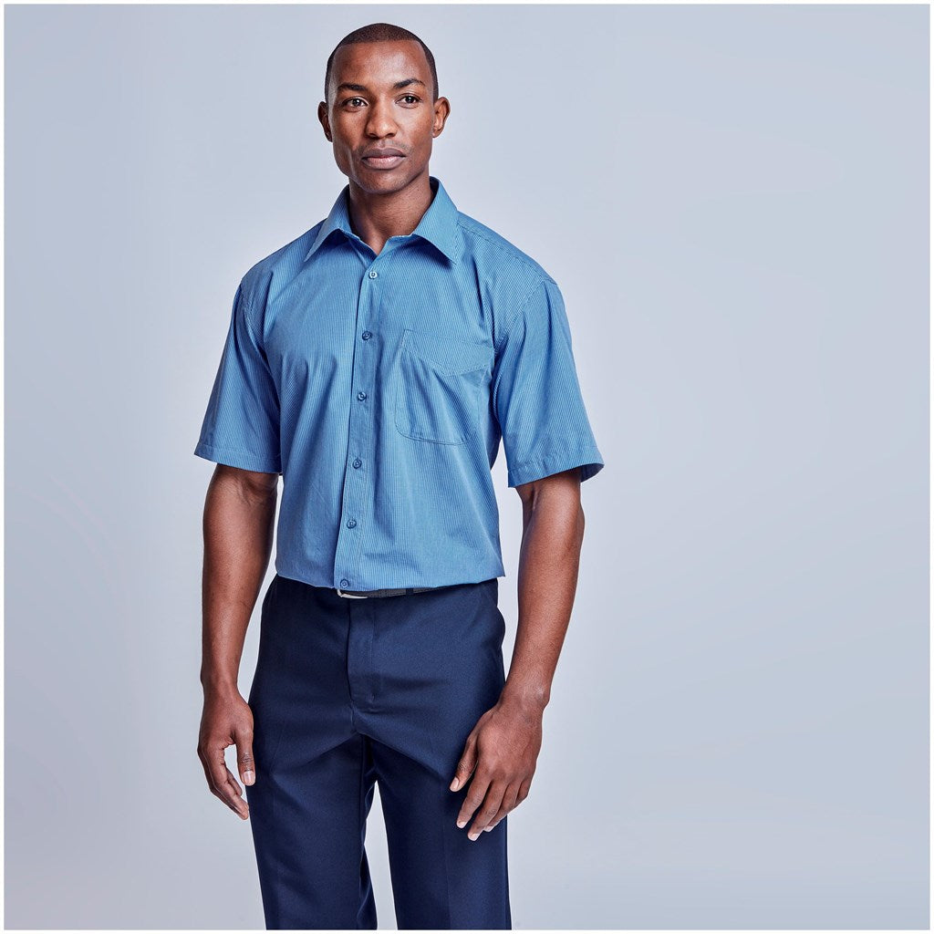 Mens Short Sleeve Micro Check Shirt - Light Blue