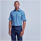 Mens Short Sleeve Micro Check Shirt - Light Blue