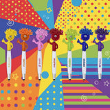 Set of colorful character pens with different colored hair on a white background
