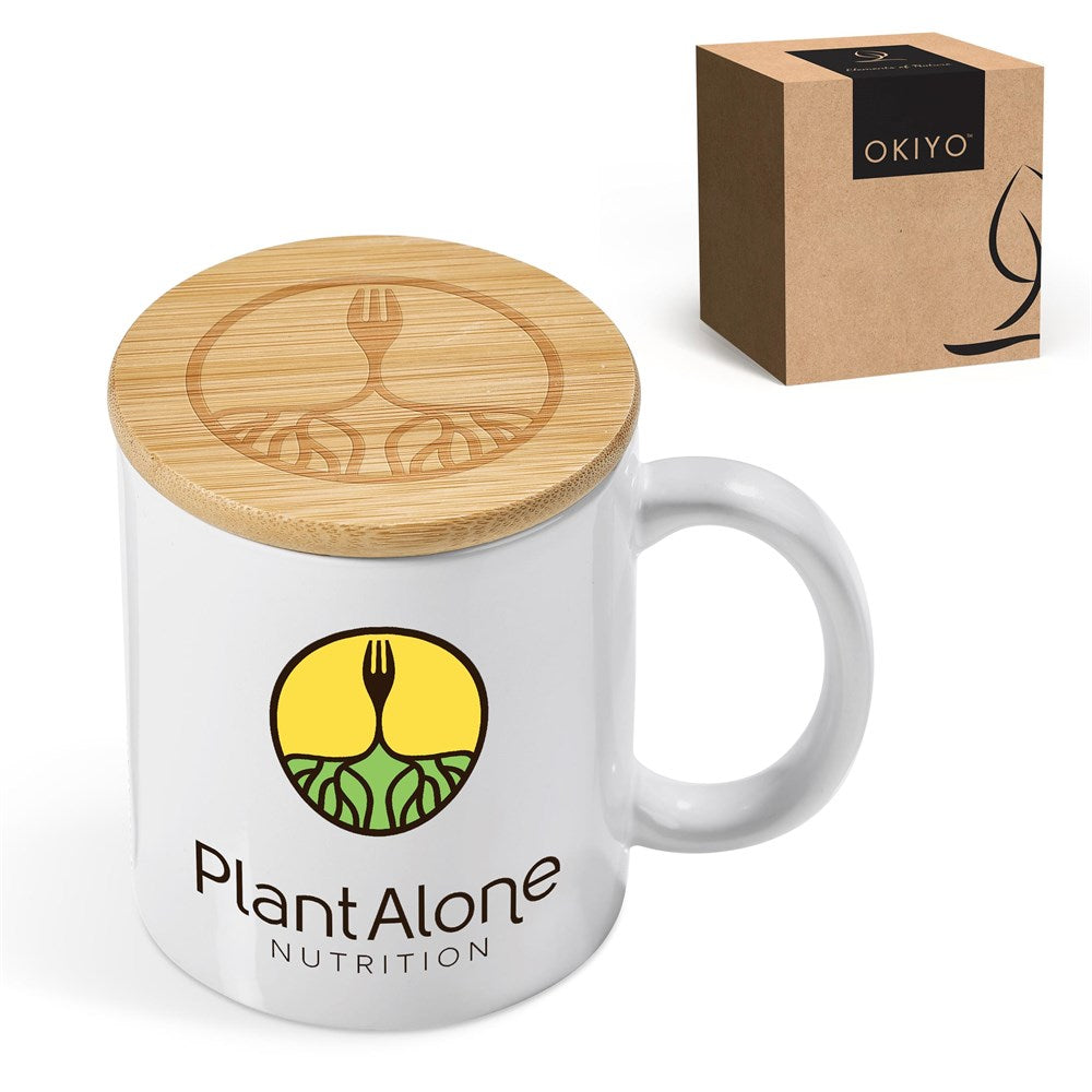 Okiyo Sozo Bamboo & Ceramic Sublimation Coffee Mug - 330ml SOLID WHITE