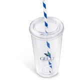 Malibu Double-Wall Plastic Tumbler & Straw - 470ml - Lime BLUE