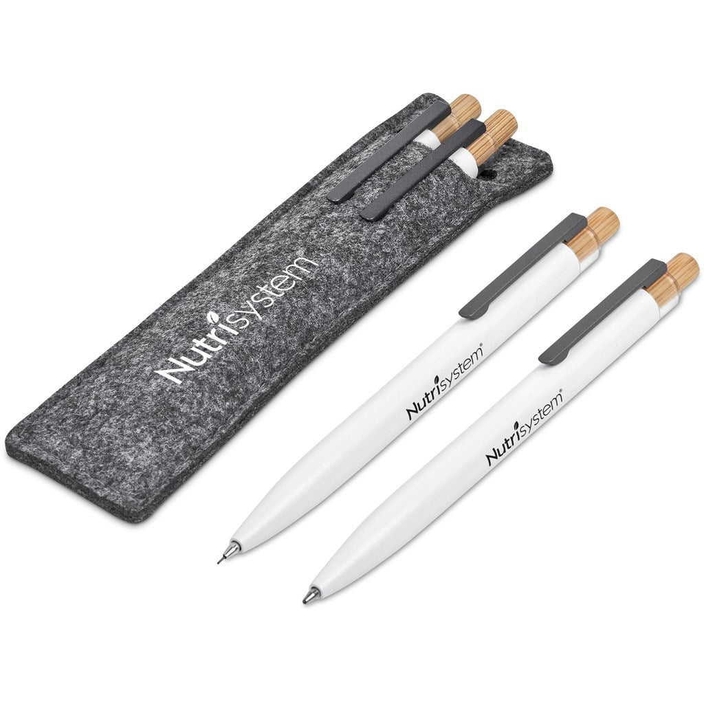 Okiyo Mimo Recycled Aluminum Ball Pen & Pencil Set SOLID WHITE