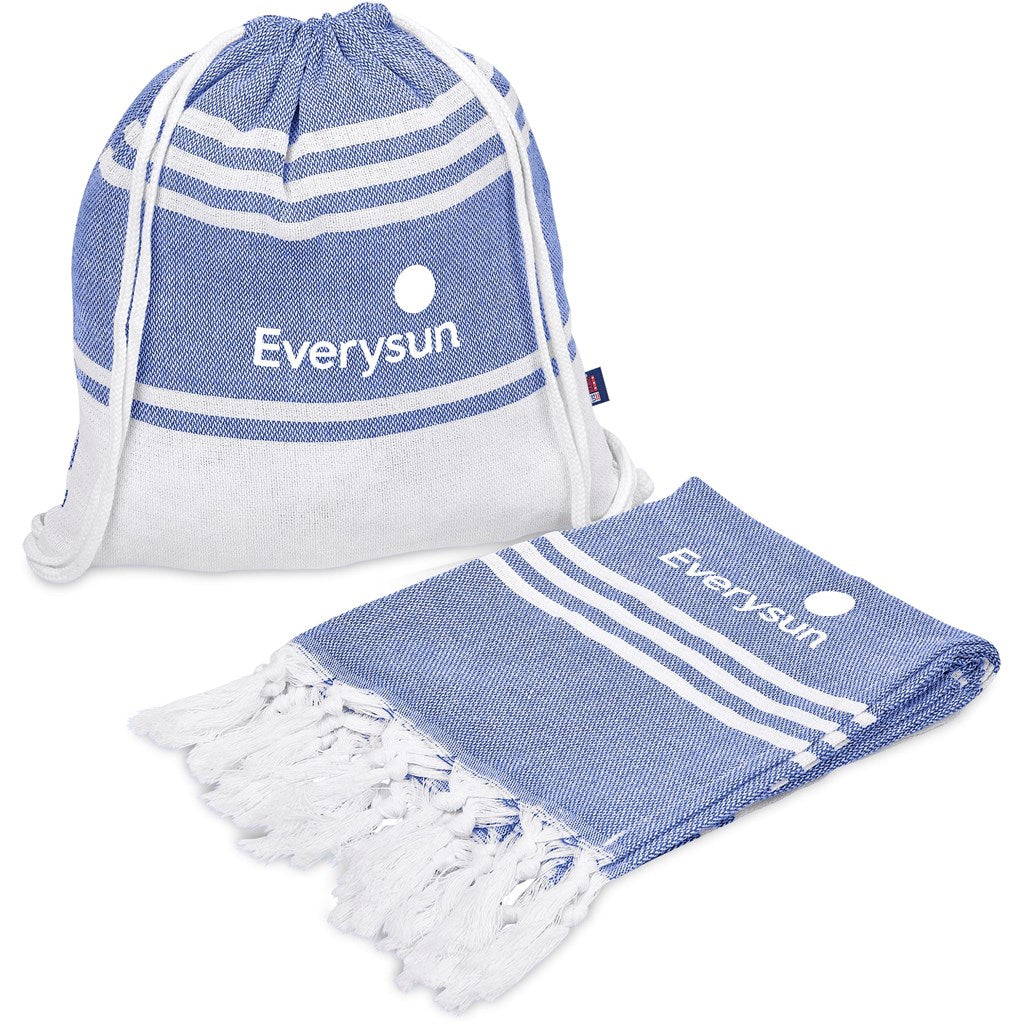 US Basic Santa Cruz Cotton-Rich Beach Towel & Drawstring Bag BLUE