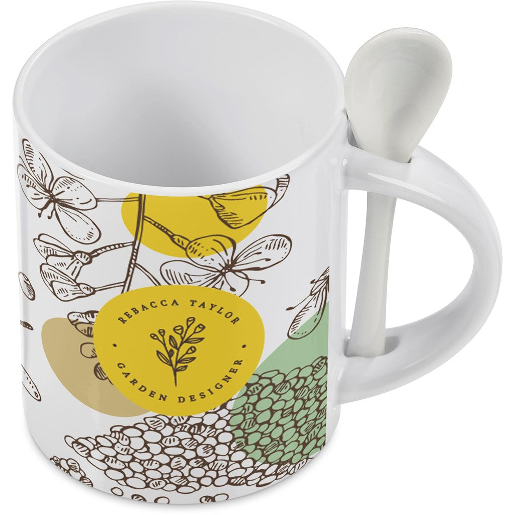 Eden Sublimation Ceramic Coffee Mug & Spoon Set - 320ml