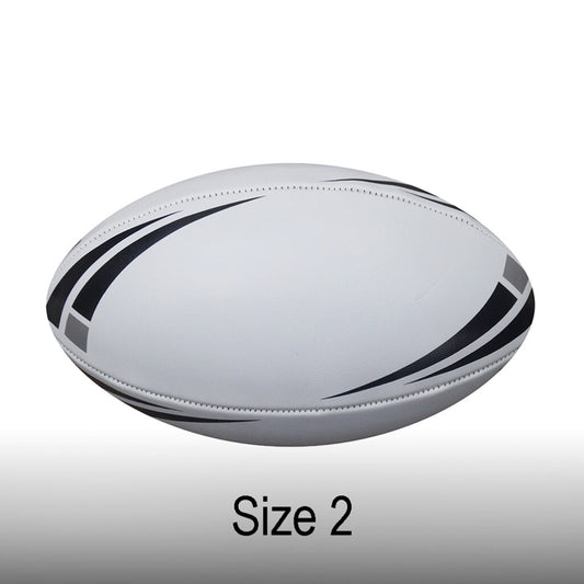 Size 2, Midi-Rugby-Ball,-Black.Silver-&-White