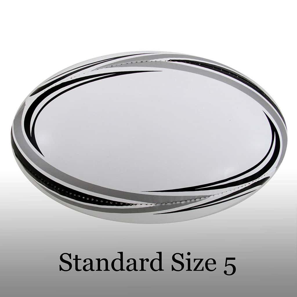 Size 5, Rugby Ball – (Silver & Black)