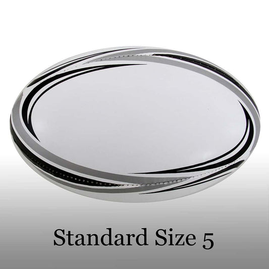 Size 5, Rugby Ball – (Silver & Black)