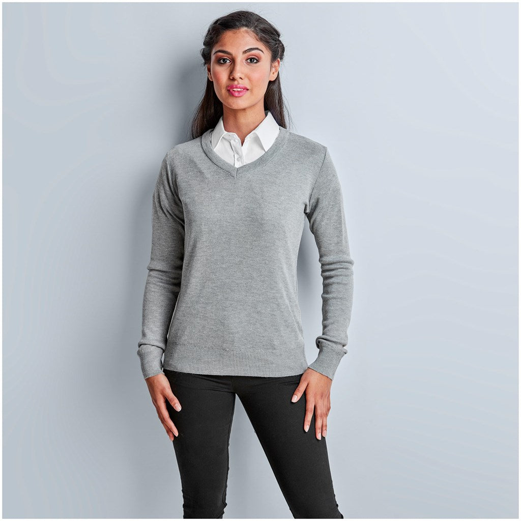 Ladies Long Sleeve Peru V-Neck Jersey - Grey