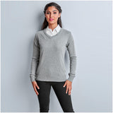 Ladies Long Sleeve Peru V-Neck Jersey - Grey